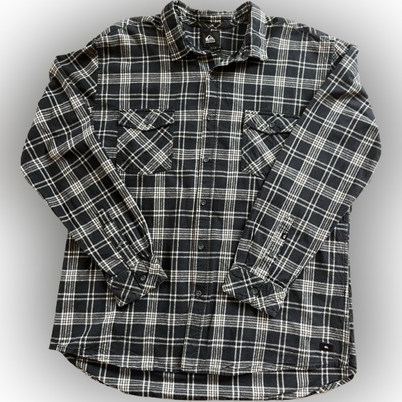 Quiksilver Other - Quiksilver Plaid Flannel Modern Long Sleeve Black & Tan Button Up Men’s XXL